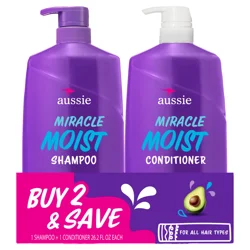 Aussie Miracle Moist Shampoo and Conditioner Dual Pack, for All Hair Types, Paraben-Free, 26.2 fl oz Pump Bottles