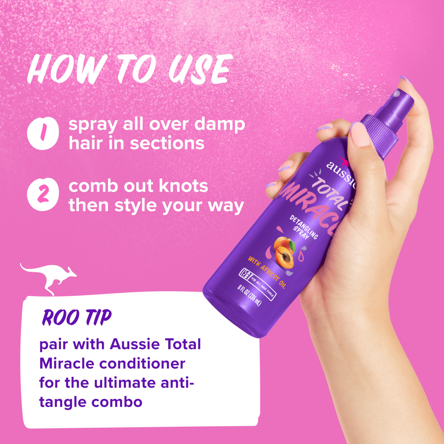 slide 8 of 8, Aussie Total Miracle Detangler with Apricot and Macadamia Oil, 8 fl oz, 8 fl oz