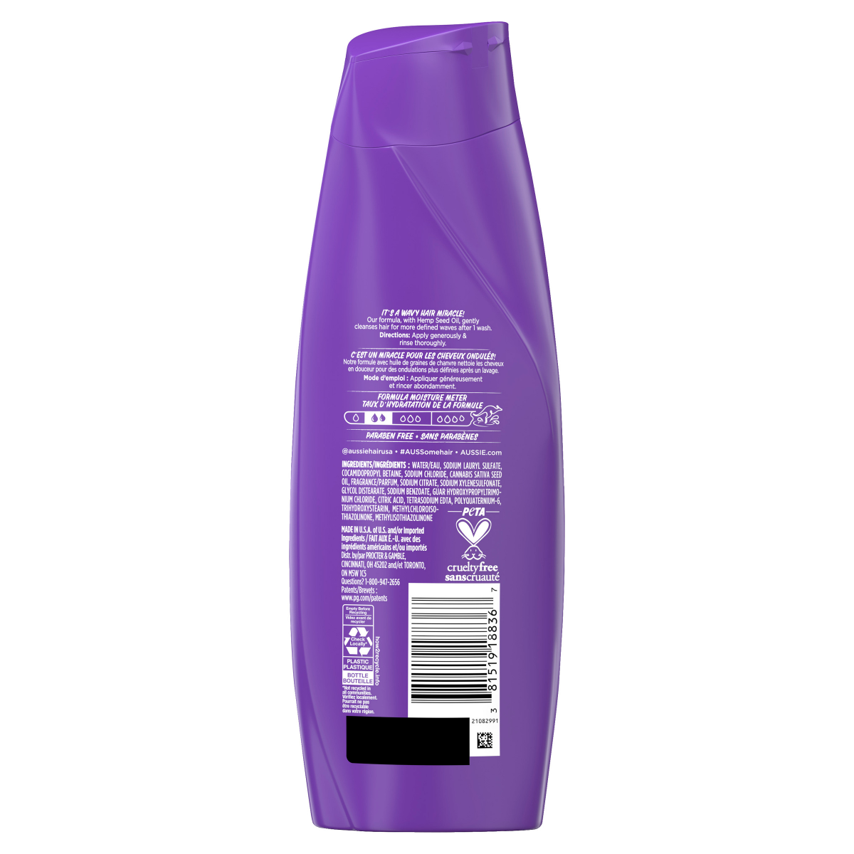slide 3 of 8, Aussie Miracle Waves Shampoo with Hemp Seed Oil for Wavy Hair\, Paraben-Free\, 12.01 oz\, 360 ml, 12.10 fl oz