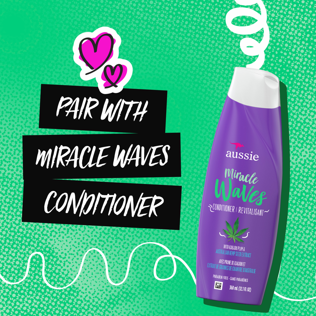 slide 4 of 8, Aussie Miracle Waves Shampoo with Hemp Seed Oil for Wavy Hair\, Paraben-Free\, 12.01 oz\, 360 ml, 12.10 fl oz