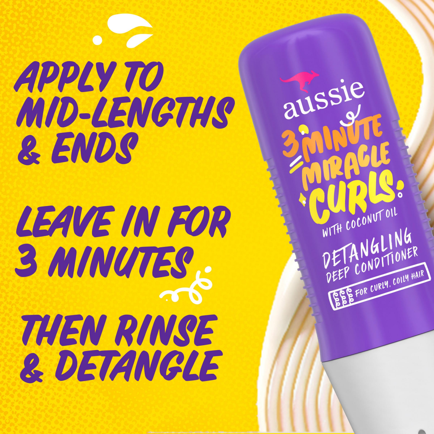 slide 5 of 5, Aussie 3 Minute Miracle Curls Detangling Deep Conditioner Treatment with Coconut Oil, Paraben and Sulfate Free, 8 fl oz