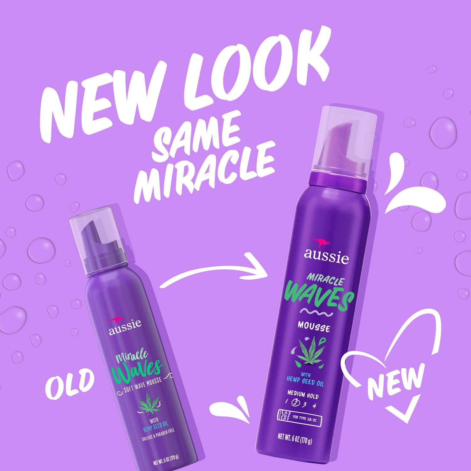 slide 3 of 8, Aussie Miracle Waves Soft Wave Mousse with Hemp Seed Oil, Paraben Free, Sulfate Free, 6 oz