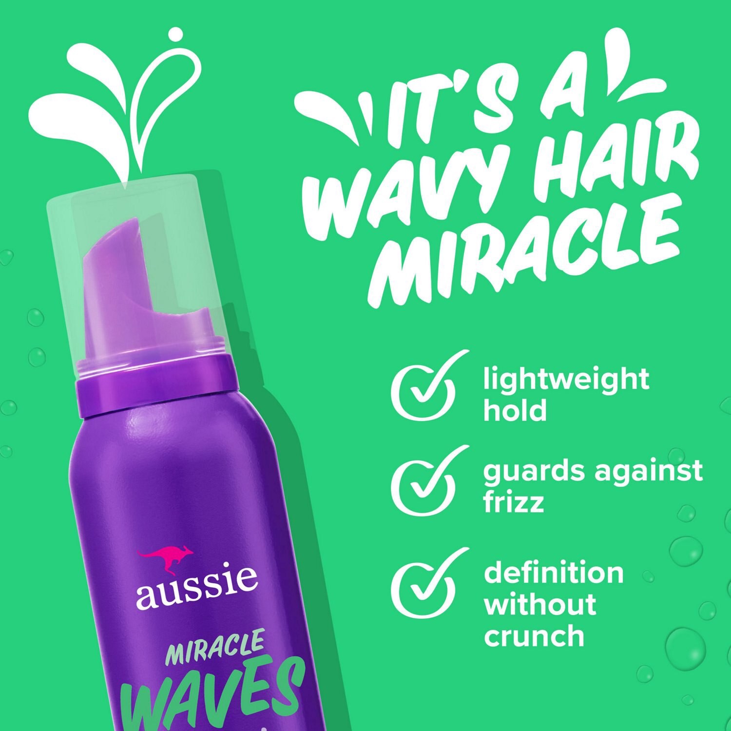 slide 2 of 8, Aussie Miracle Waves Soft Wave Mousse with Hemp Seed Oil, Paraben Free, Sulfate Free, 6 oz