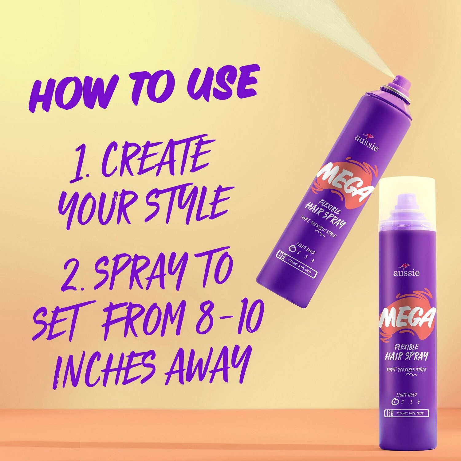 slide 3 of 8, Aussie Mega Flexible Hair Spray for Curly Hair, Straight Hair, and Wavy Hair, 10 oz, 10 oz
