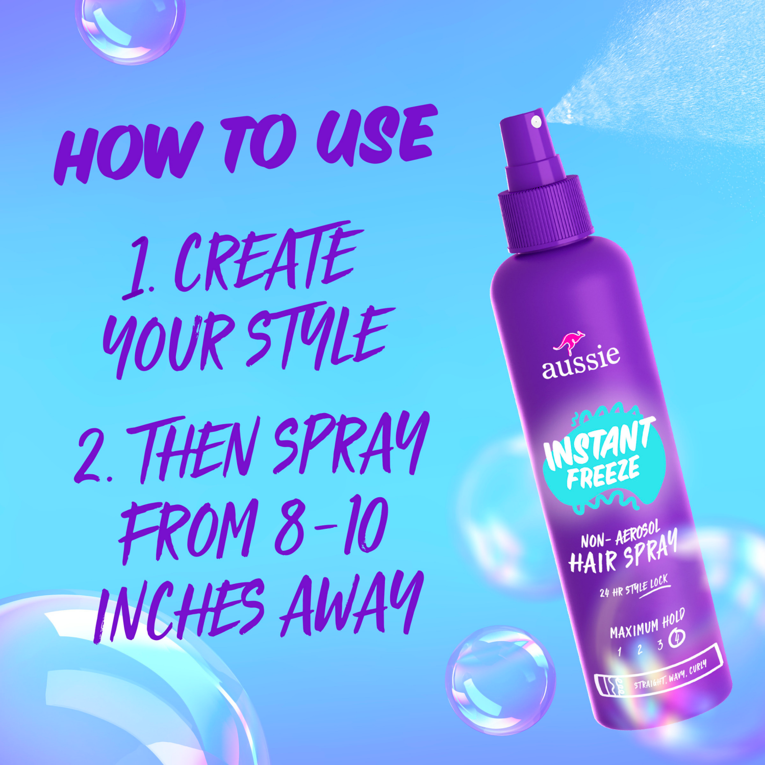 slide 2 of 5, Aussie Instant Freeze Non-Aerosol Hair Spray for Curly Hair, Wavy Hair, and Straight Hair, 8.5 fl oz, 8.5 fl oz