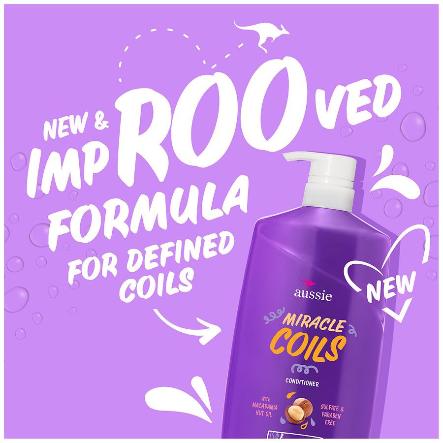 slide 4 of 5, Aussie Miracle Coils Conditioner with Macadamia Nut Oil Mandarin, Jasmine, Coconut, Pump Bottle, 26.2 fl oz