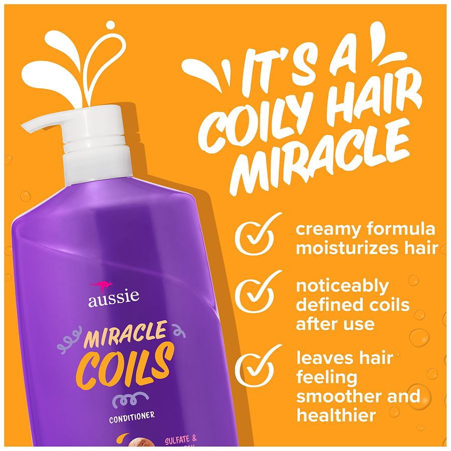 slide 5 of 5, Aussie Miracle Coils Conditioner with Macadamia Nut Oil Mandarin, Jasmine, Coconut, Pump Bottle, 26.2 fl oz
