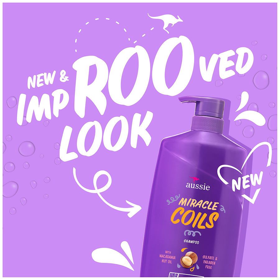 slide 4 of 5, Aussie Miracle Coils Shampoo with Macadamia Nut Oil mandarin, jasmine, coconut, Pump Bottle, 26.2 fl oz
