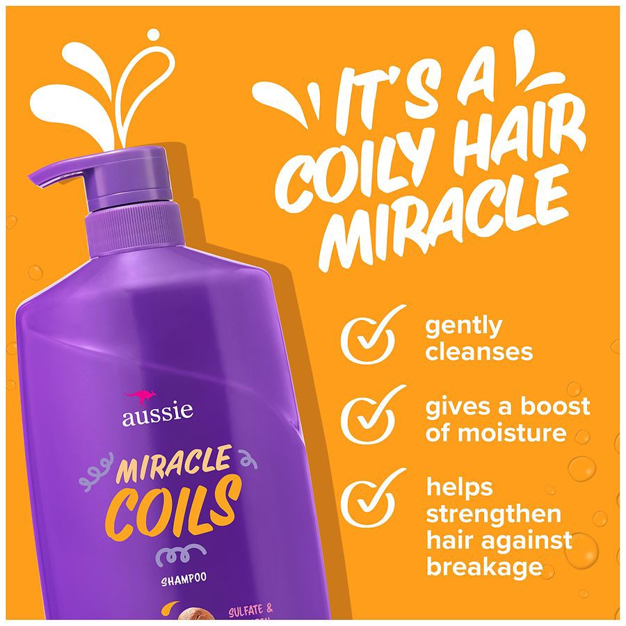 slide 5 of 5, Aussie Miracle Coils Shampoo with Macadamia Nut Oil mandarin, jasmine, coconut, Pump Bottle, 26.2 fl oz