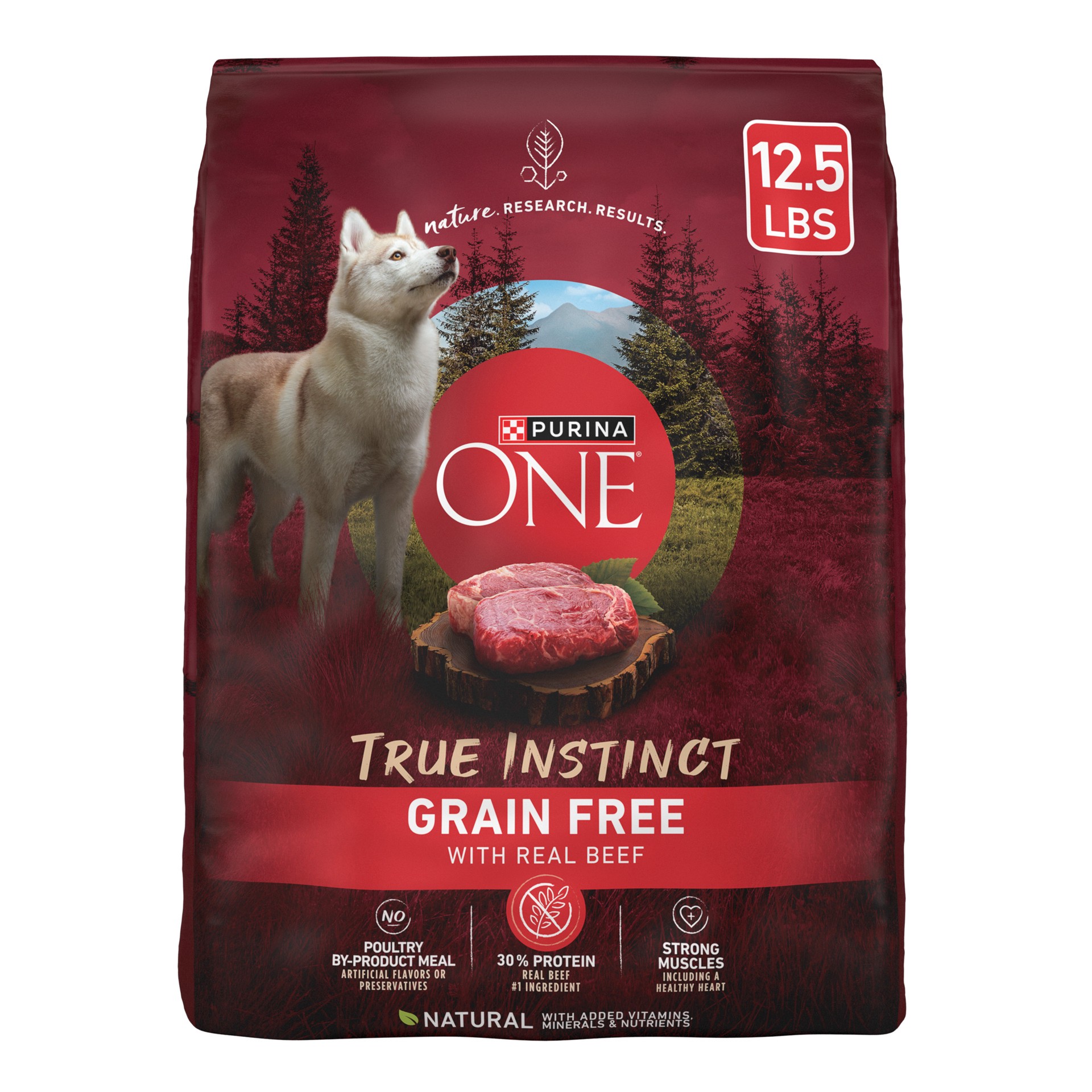 slide 1 of 8, ONE Purina ONE Grain Free Natural High Protein Dry Dog Food Formula True Instinct with Real Beef with Added Vitamins, Minerals and Nutrients, 12.50 lb