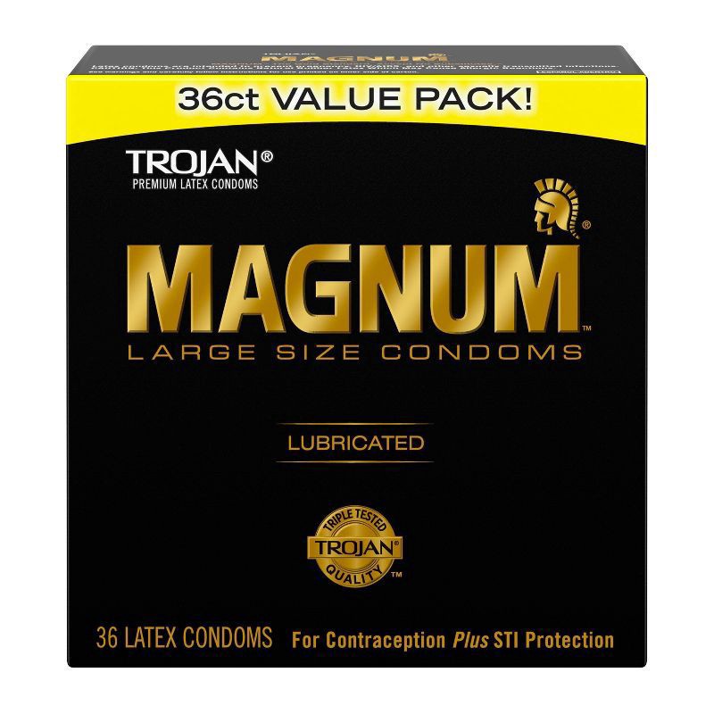 slide 1 of 9, Trojan Magnum Large Size Lubricated Condoms for Comfort and Sensitivity, 36 Count, 1 Pack, 36 ct