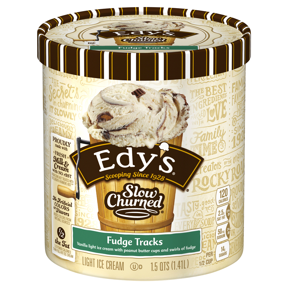 slide 1 of 8, Edy's Fudge Tracks Slow Churned Ice Cream, 1.5 qt