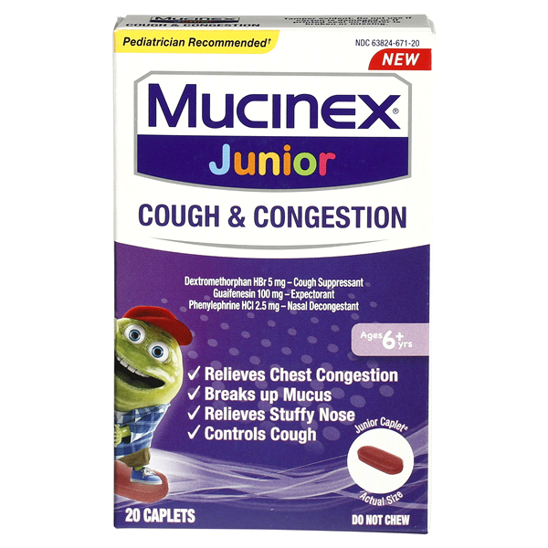 slide 1 of 1, Mucinex Juniors Caplet Cough & Congestion, 20 ct