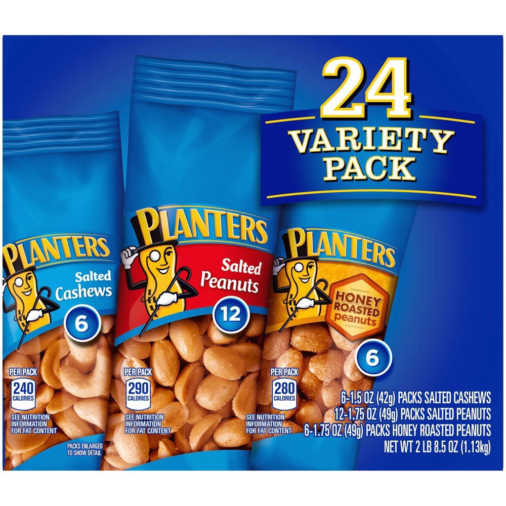 slide 24 of 27, Planters Nuts Cashews and Peanuts Variety Pack Snack Nuts, 24 ct - 40.5 oz Box, 40.5 oz