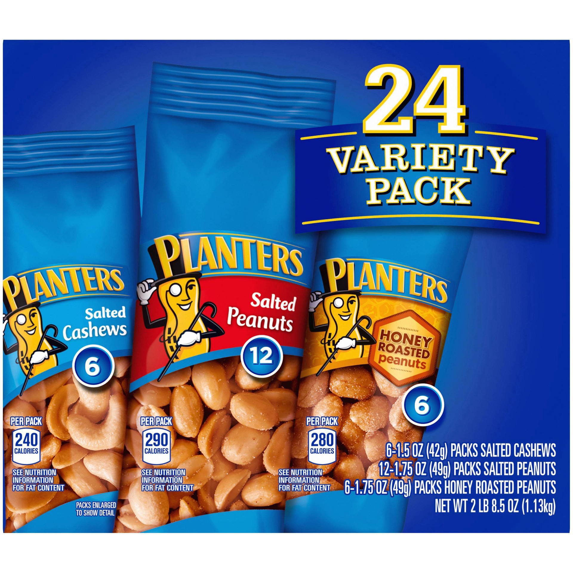 slide 19 of 27, Planters Nuts Cashews and Peanuts Variety Pack Snack Nuts, 24 ct - 40.5 oz Box, 40.5 oz