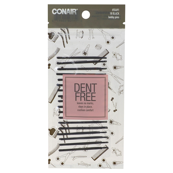 slide 1 of 6, Conair Flat No Dent Bobby Pins Black, 18 ct