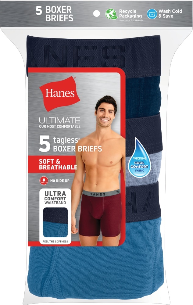 Hanes Ultimate Men S Tagless No Ride Up Boxer Briefs With Comfort Flex Waistband Assorted Large