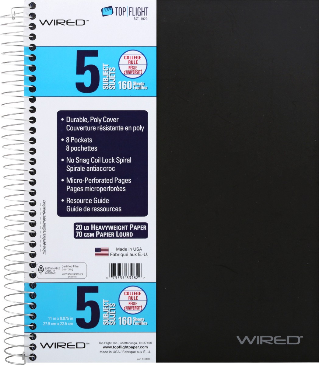 slide 11 of 11, Top Flight Collegeruled 5subject Notebook, 1 ct