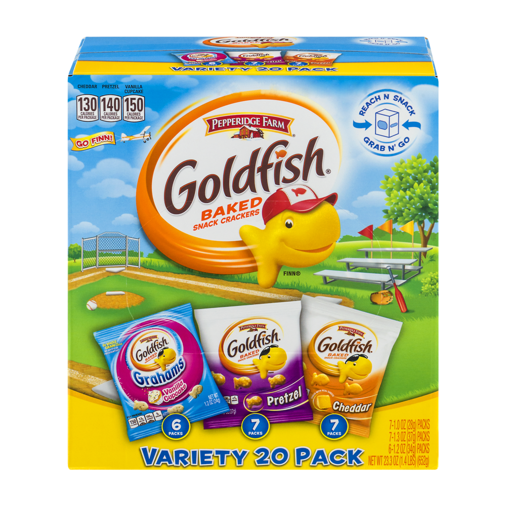 slide 1 of 5, Goldfish Cheddar/Pretzel/Grahams Vanilla Cupcake Variety Pack Baked Snack Crackers/Baked Graham Snacks, 23.3 oz