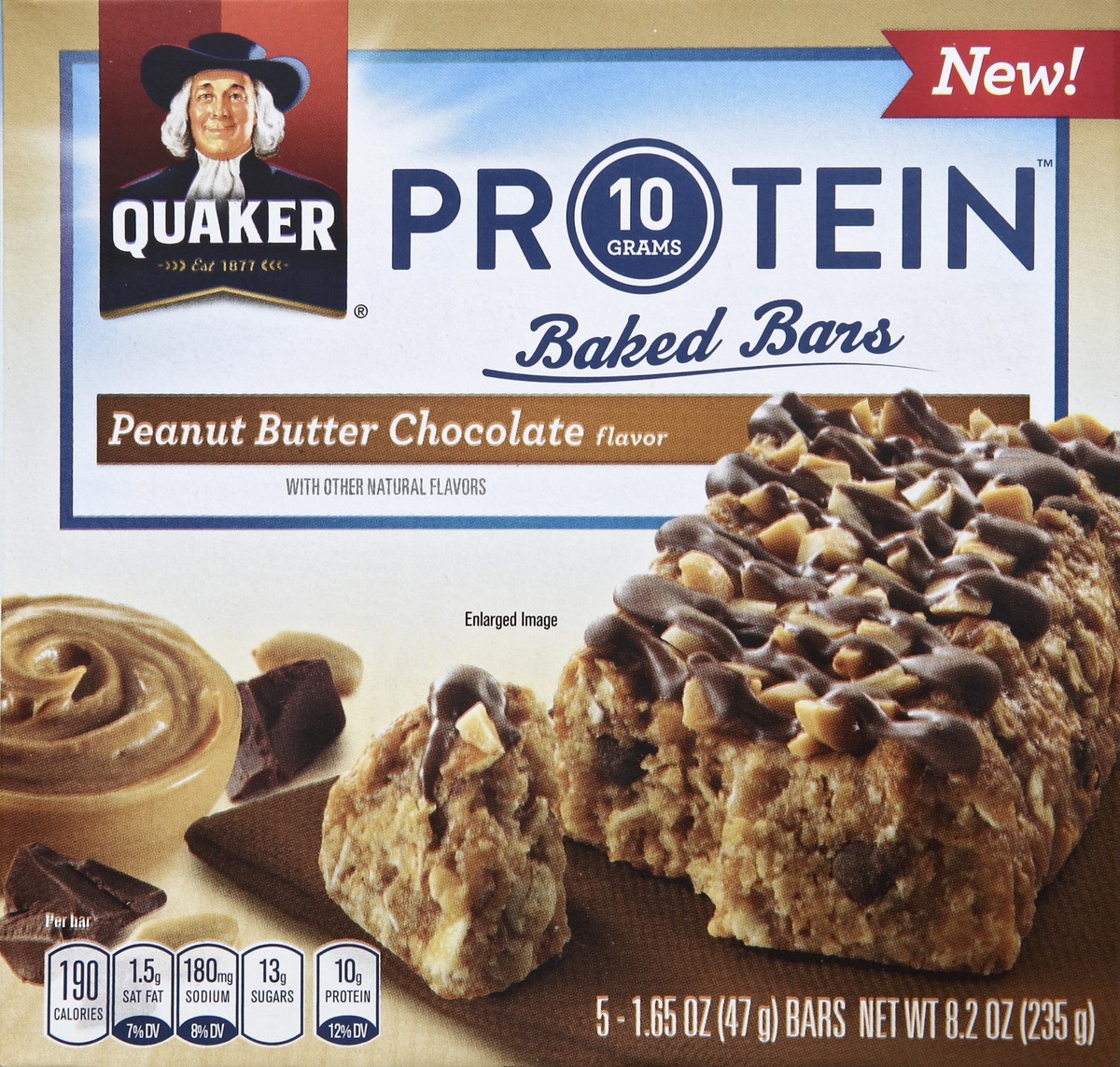 slide 4 of 4, Quaker Protein Peanut Butter Chocolate Baked Bars, 5 ct; 1.65 oz