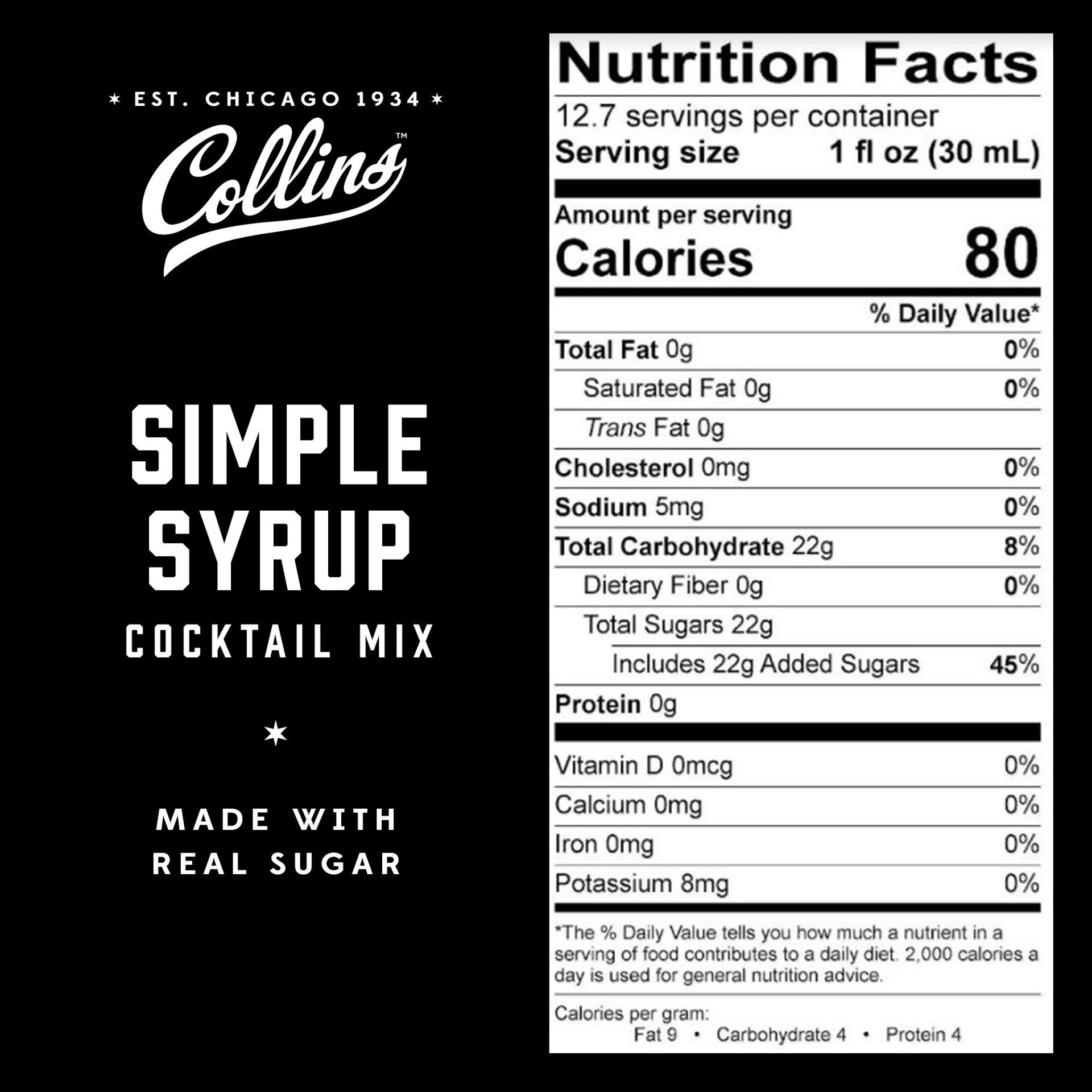 slide 5 of 5, Collins Simple Syrup, Classic Simple Syrup, Real Sugar Cocktail Syrups, Soda Water Flavors, Cocktail Mixers, 32 Ounces, Set of 1, 1 ct