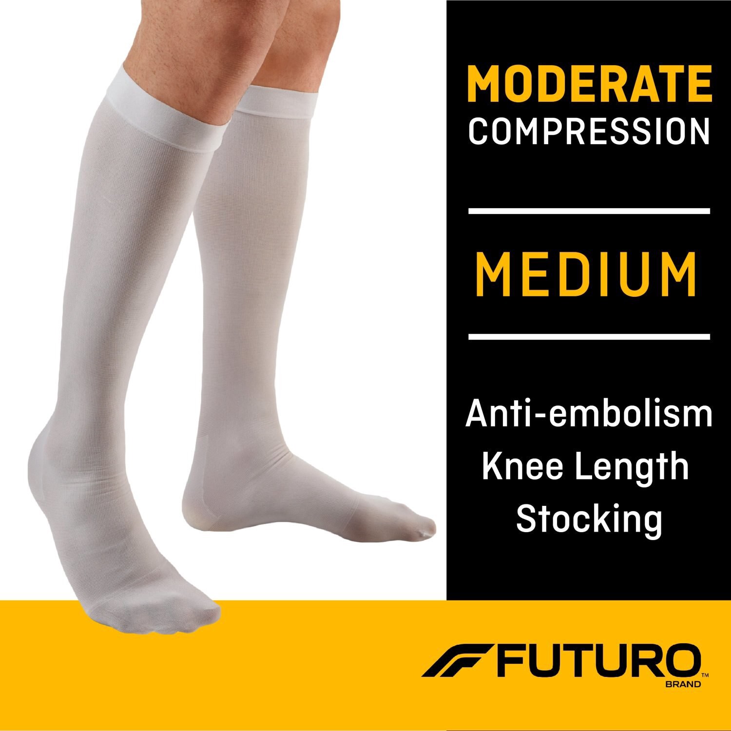slide 3 of 5, Futuro Moderate Compression Anti-Embolism Knee Length Closed Toe Stockings, White, Medium, 1 ct