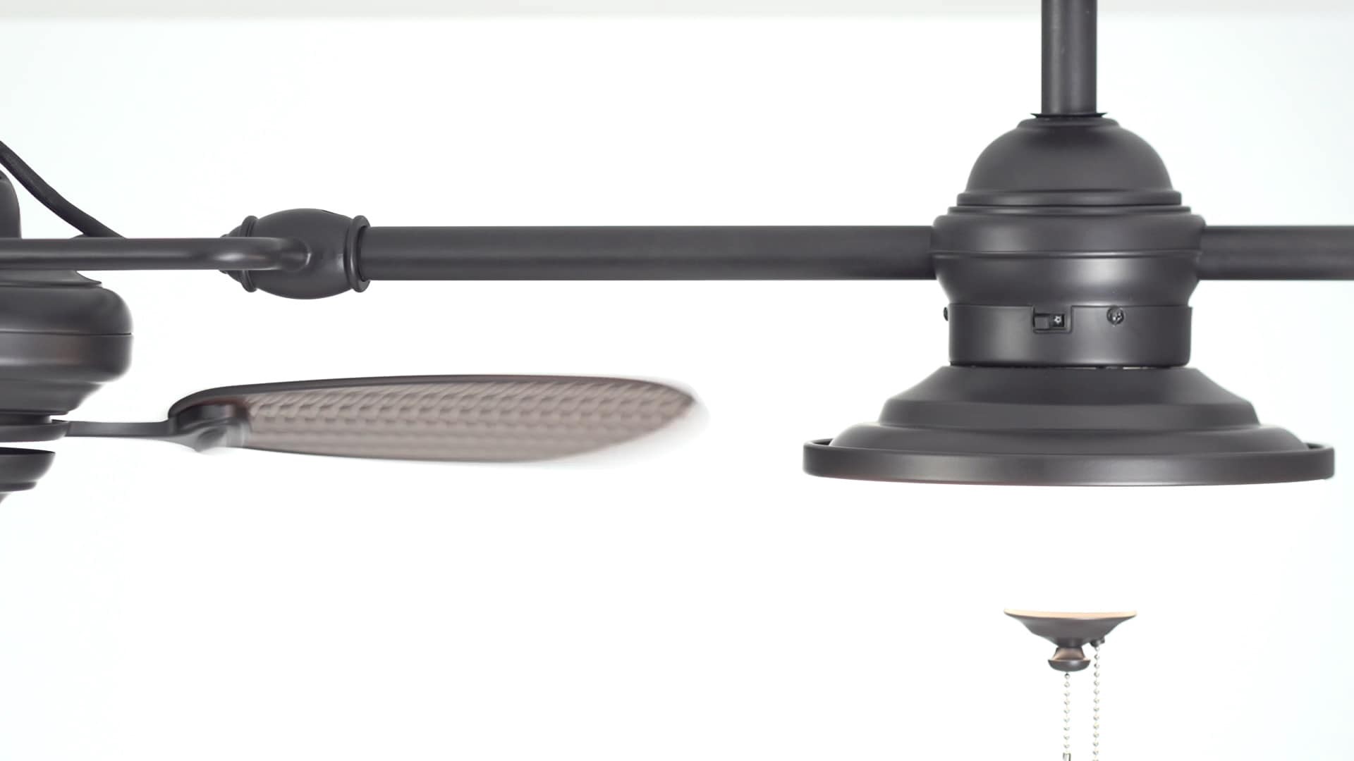 slide 3 of 6, Harbor Breeze Twin breeze II 74-in Oil rubbed bronze with Brown wicker Blades Covered Outdoor Ceiling Fan With Light 6 -Blade, 1 ct