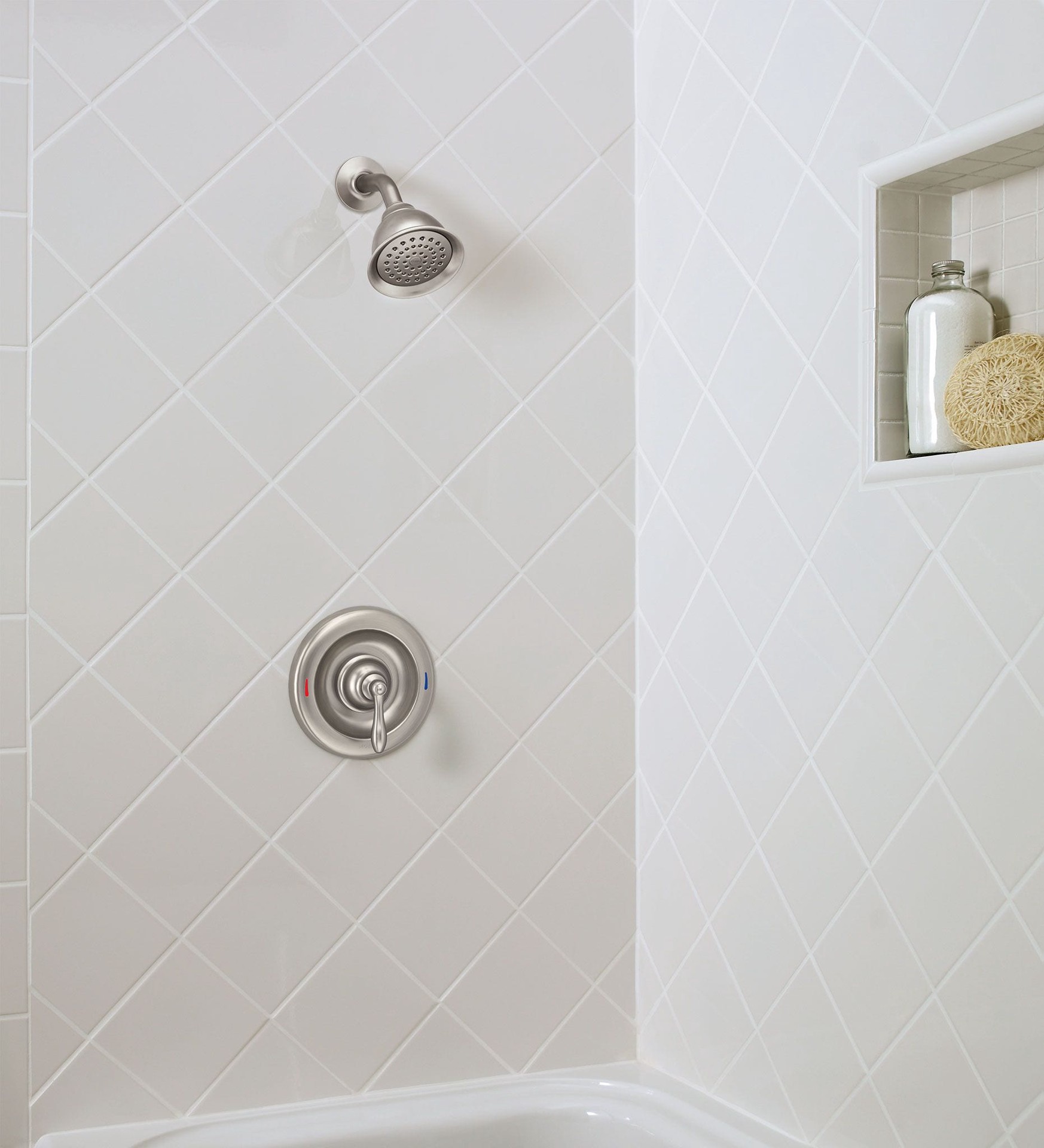 slide 2 of 6, Moen Caldwell Spot Resist Brushed Nickel 1-handle 4-in Round Shower Faucet with Valve (Single Function), 1 ct