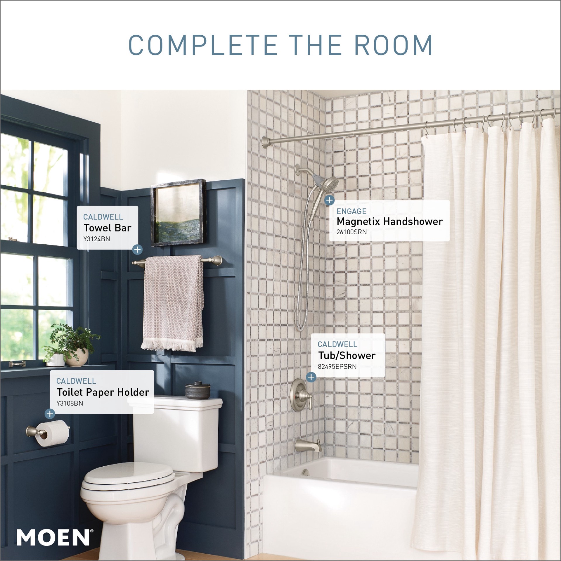 slide 6 of 6, Moen Caldwell Spot Resist Brushed Nickel 1-handle 4-in Round Shower Faucet with Valve (Single Function), 1 ct
