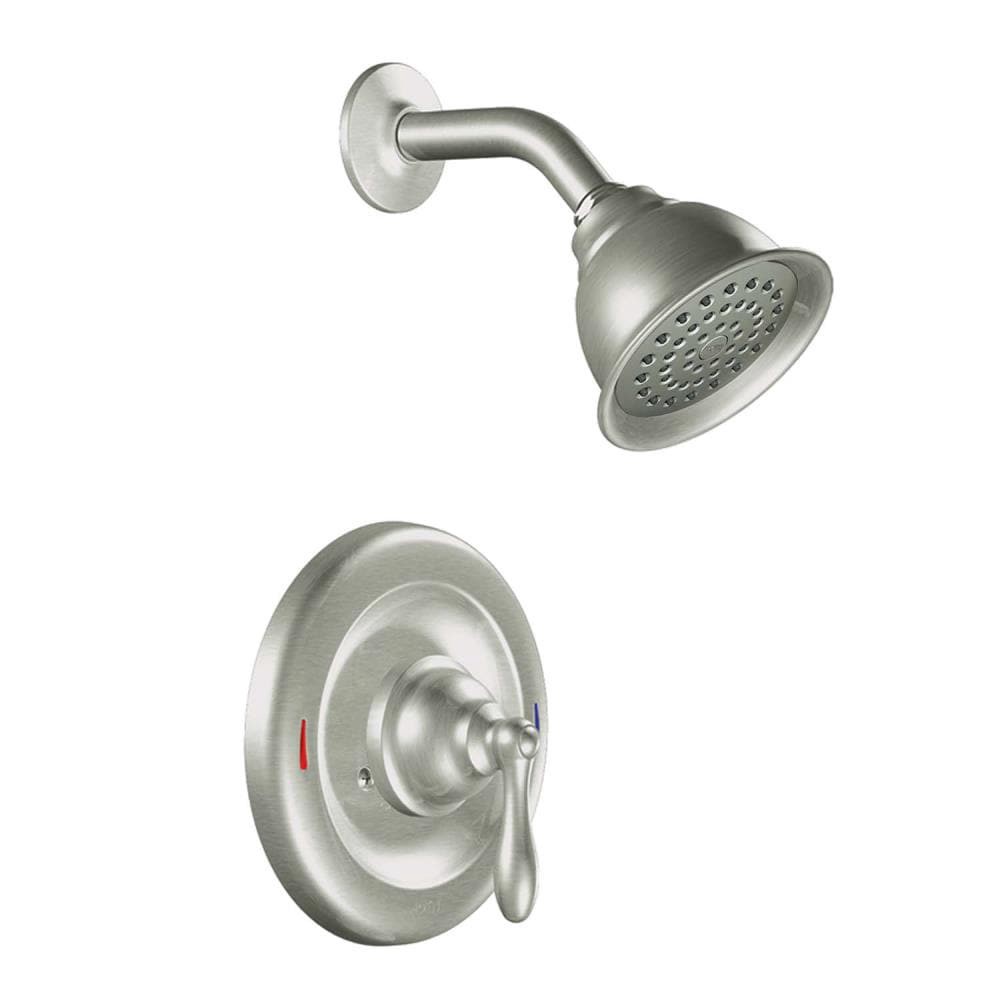 slide 1 of 6, Moen Caldwell Spot Resist Brushed Nickel 1-handle 4-in Round Shower Faucet with Valve (Single Function), 1 ct