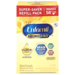 Enfamil Neuro Pro 0-12 Months Milk-Based Powder Infant Formula with Iron Super-Saver Refill Pack 2 - 18.2 oz Pouches