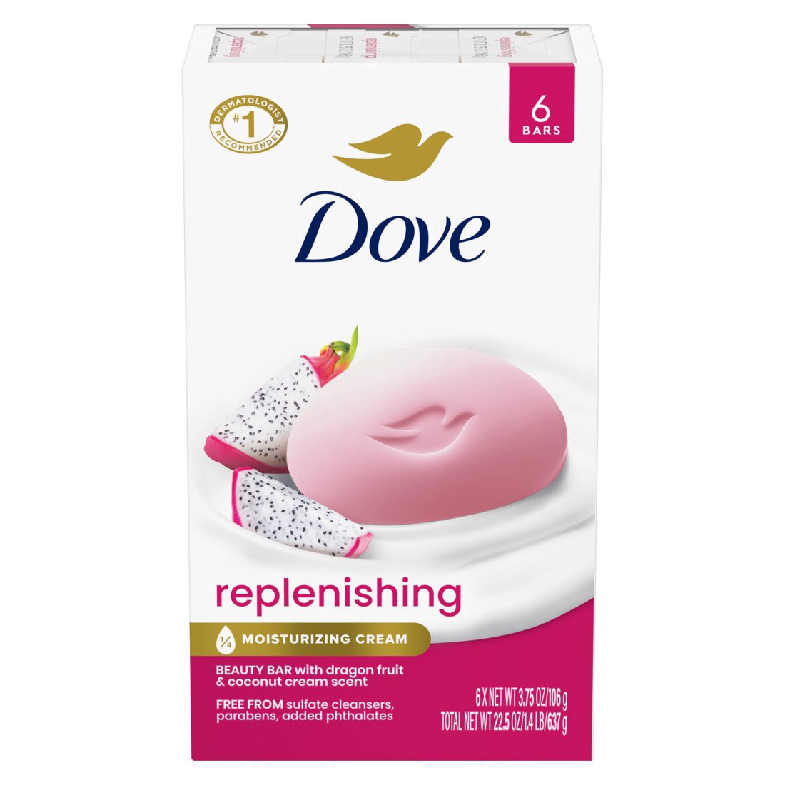 slide 1 of 1, Dove Replenishing Beauty Bar Soap - Dragon Fruit & Coconut Cream, 6 ct