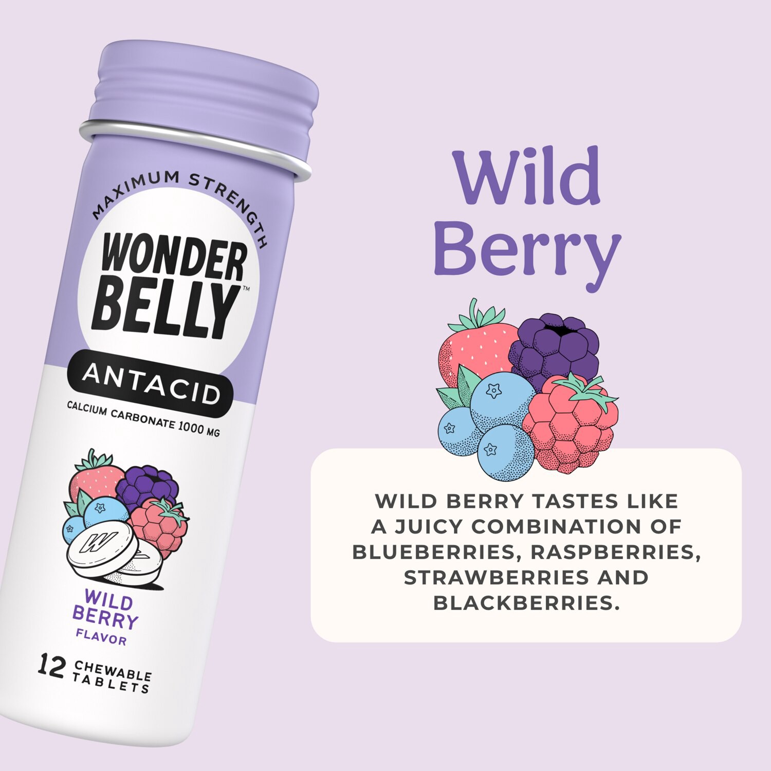 slide 6 of 9, Wonderbelly Chewable Antacid Wild Berry, 12 Ct, 12 ct