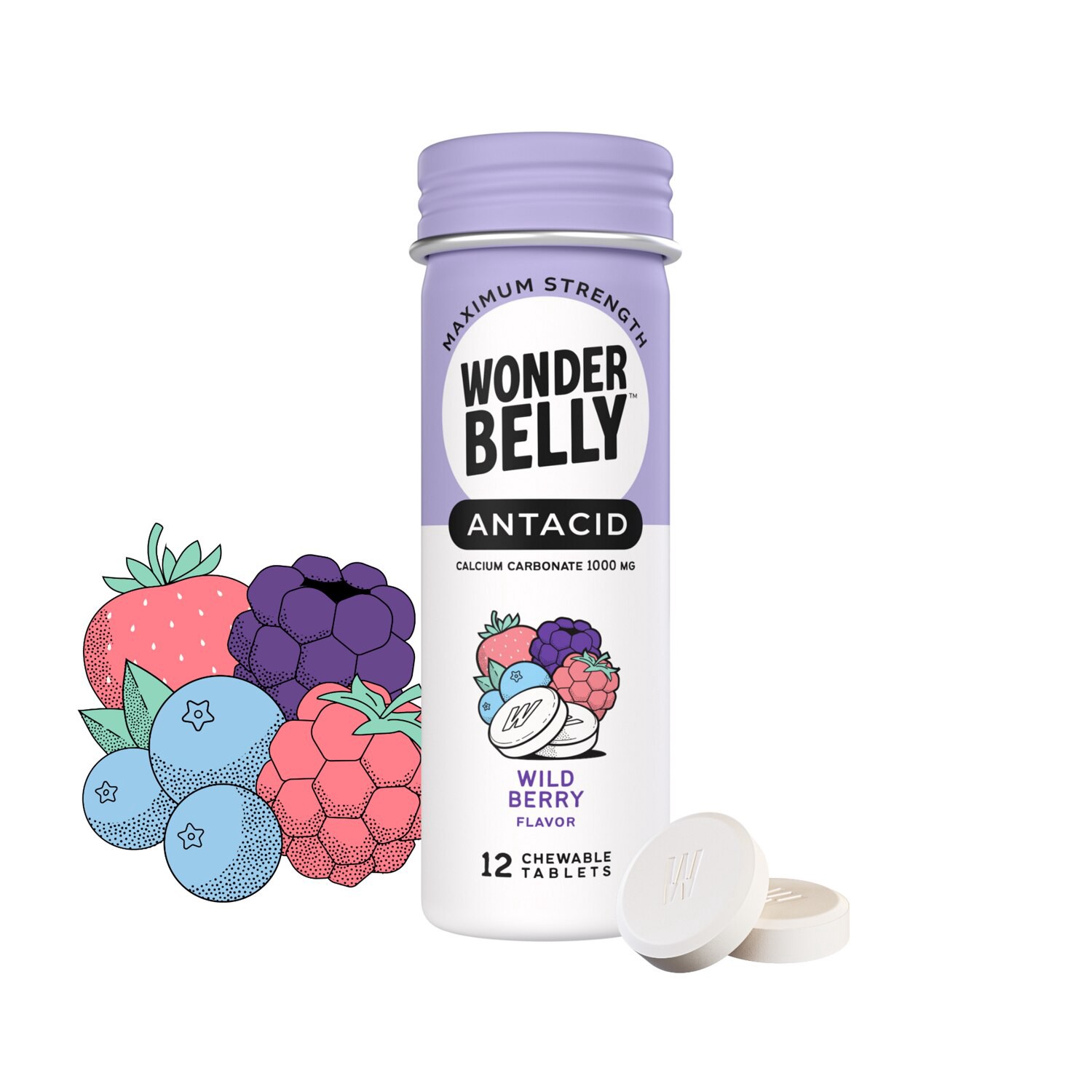 slide 2 of 9, Wonderbelly Chewable Antacid Wild Berry, 12 Ct, 12 ct