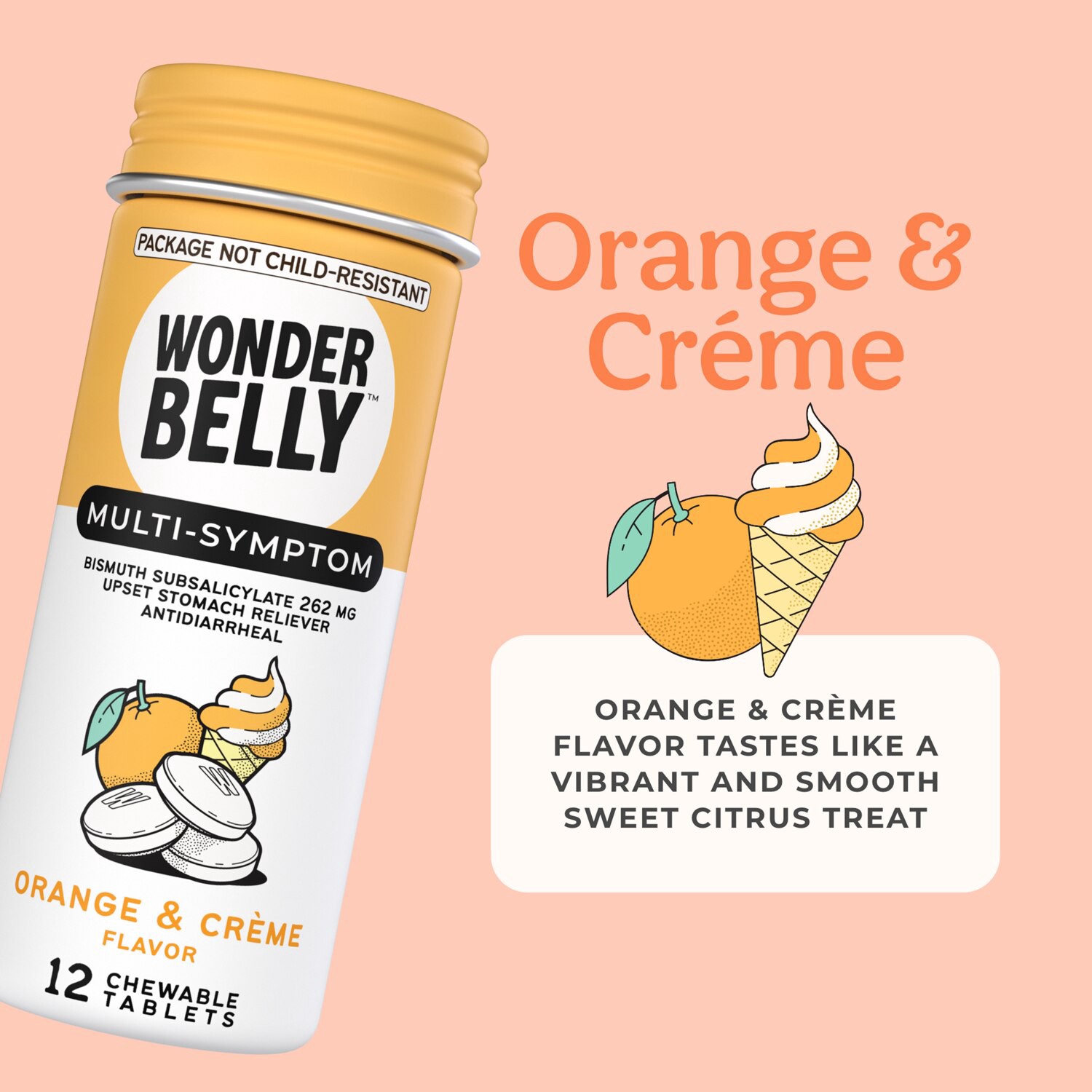 slide 2 of 7, Wonderbelly Antacid Chew, Orange And Creme, 60 Ct, 12 ct