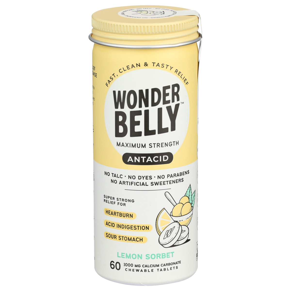 slide 1 of 13, Wonderbelly Maximum Strength Lemon Sorbet Antacid 60 Chewable Tablets, 60 ct