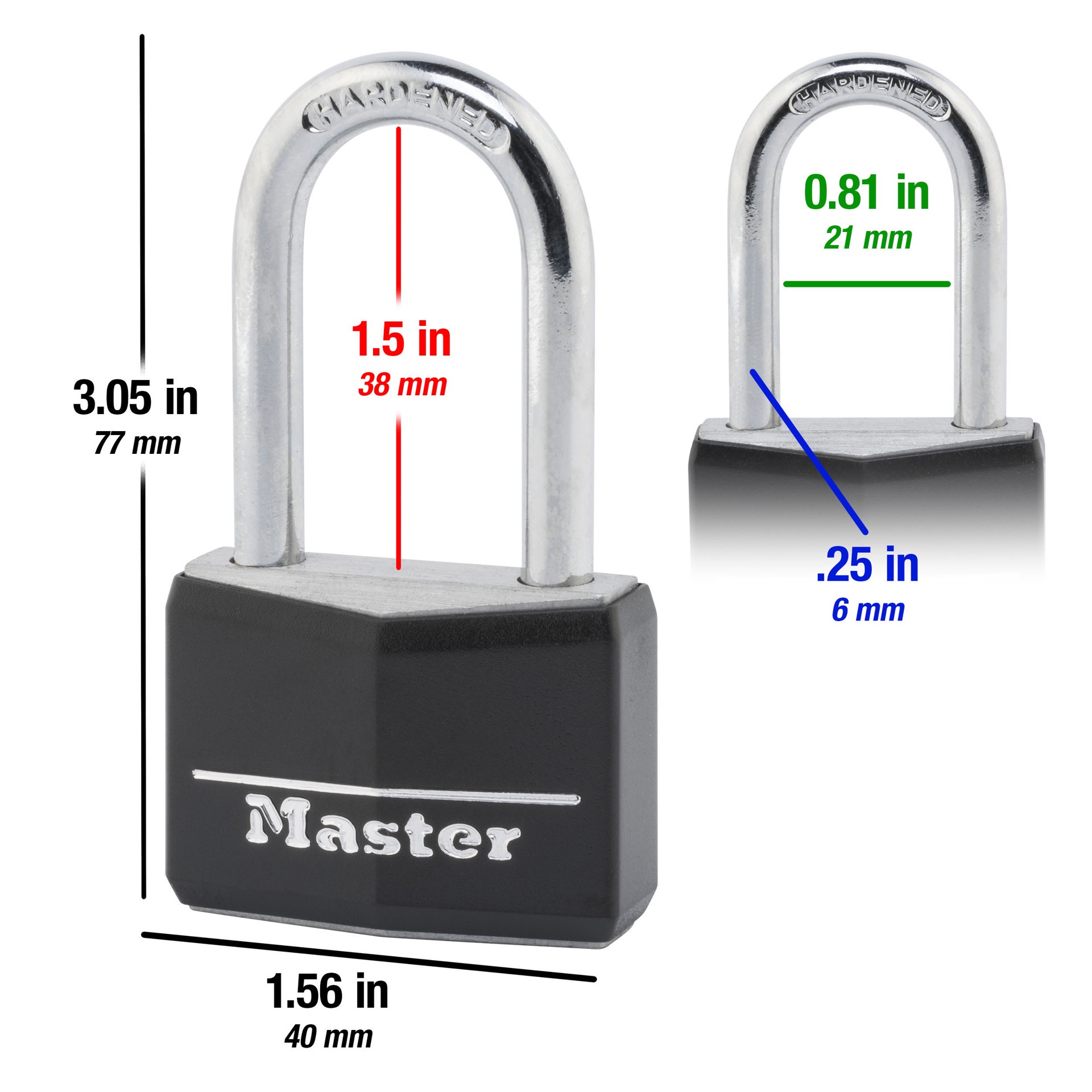 slide 6 of 6, Master Lock Keyed Padlock, 1-3/4-in Wide x 1-1/2-in Shackle, 1 ct