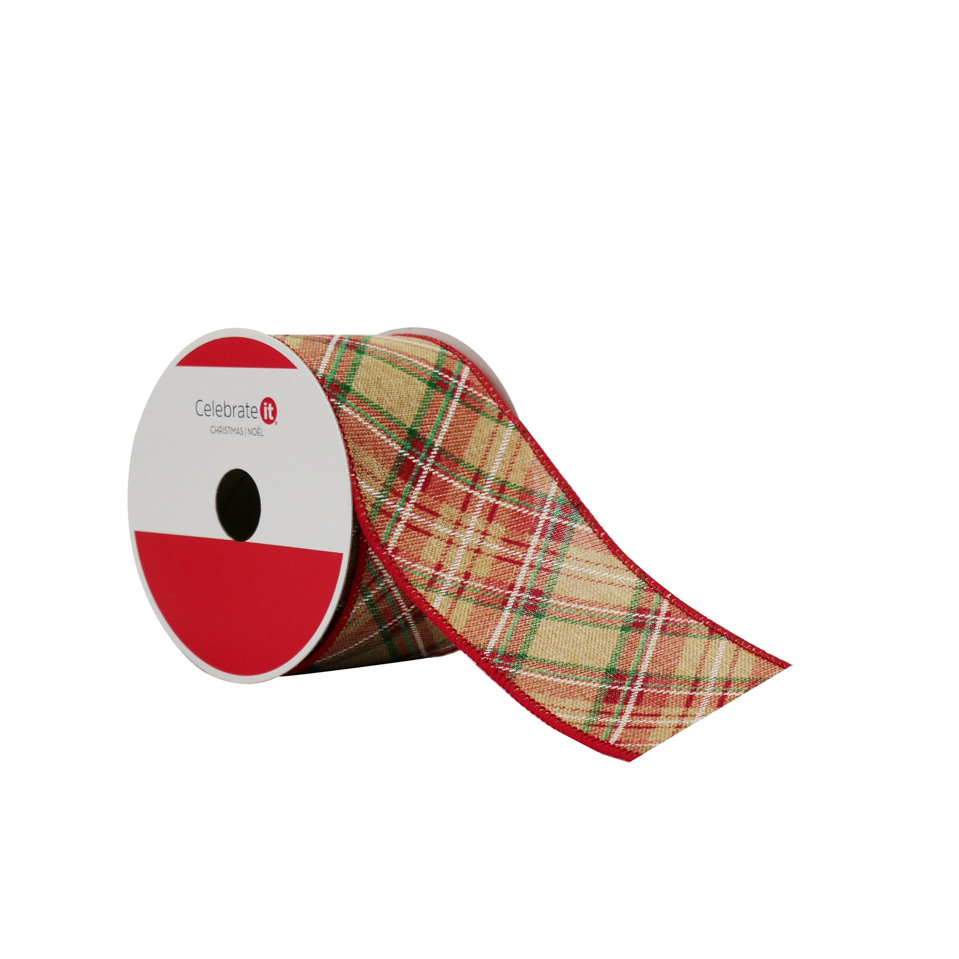 slide 2 of 3, 2.5" X 20ft. Plaid Faux Linen Wired Ribbon By Celebrate It, 2.5 in x 20 ft