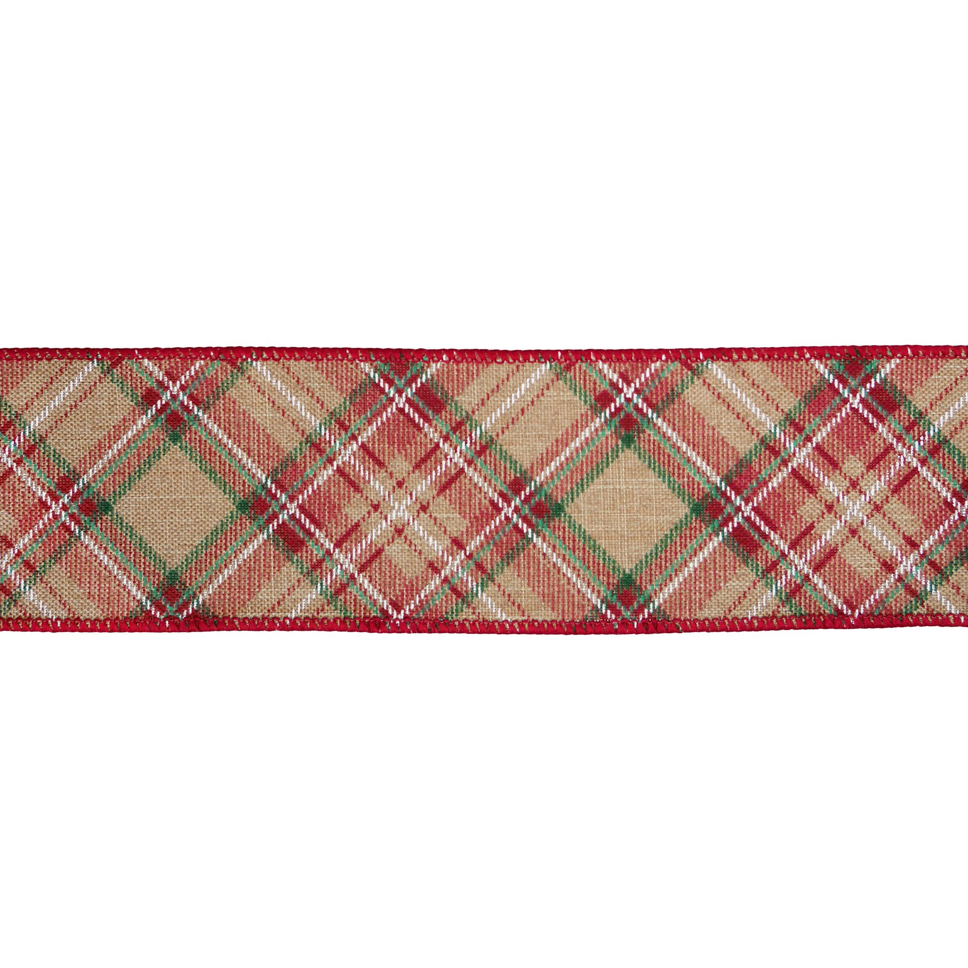 slide 3 of 3, 2.5" X 20ft. Plaid Faux Linen Wired Ribbon By Celebrate It, 2.5 in x 20 ft