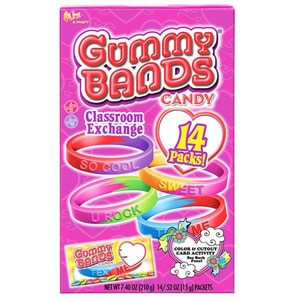 slide 1 of 1, Flix Candy Valentine Exchange Candy Gummy Bands, 7.4 oz