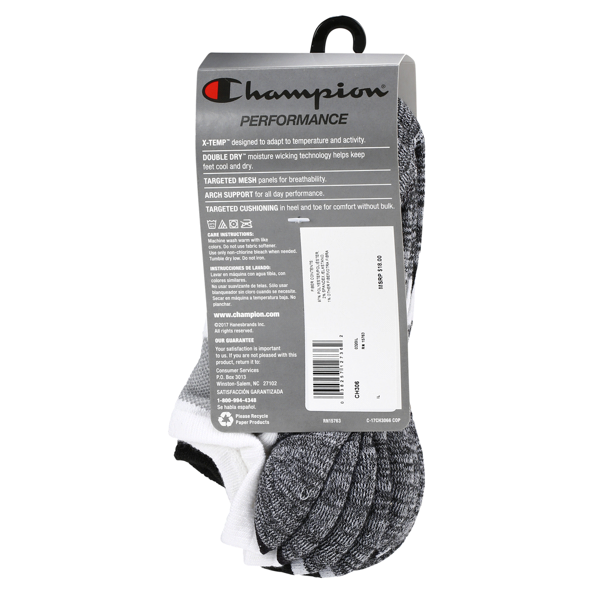 slide 18 of 29, CHAMPION WMNS 6PR PERF NO SHOW CH306 BK/WH 6-12, 5 ct