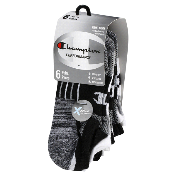 slide 6 of 29, CHAMPION WMNS 6PR PERF NO SHOW CH306 BK/WH 6-12, 5 ct