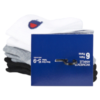 slide 6 of 29, CHAMPION WMNS 6PR ANKLE CH682 WH/GY/BK 6-12, 5 ct