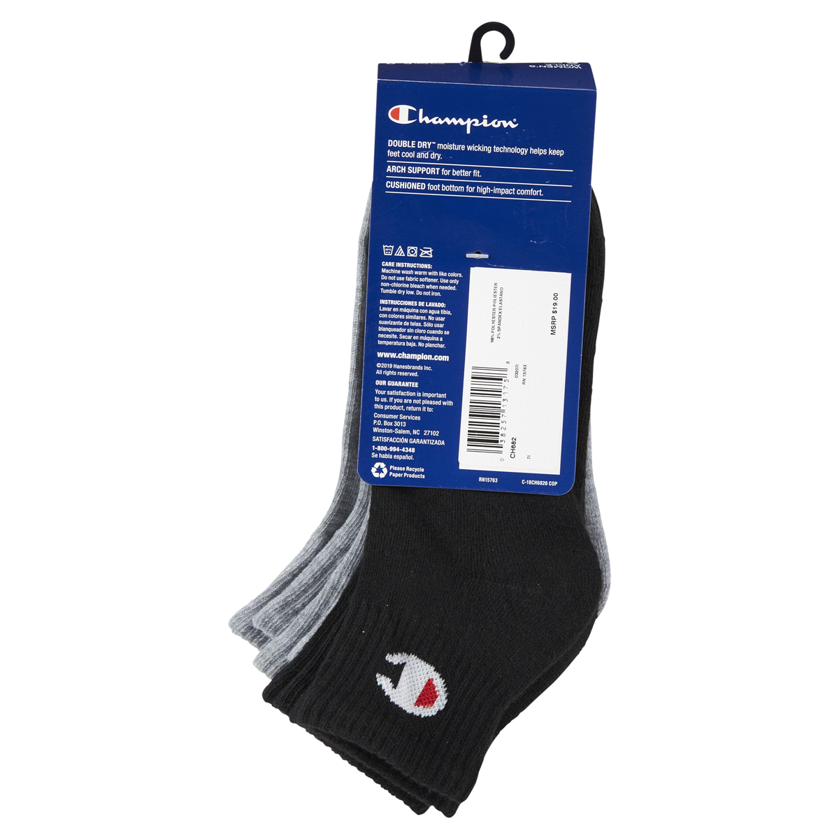 slide 20 of 29, CHAMPION WMNS 6PR ANKLE CH682 WH/GY/BK 6-12, 5 ct