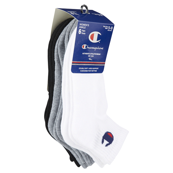 slide 15 of 29, CHAMPION WMNS 6PR ANKLE CH682 WH/GY/BK 6-12, 5 ct