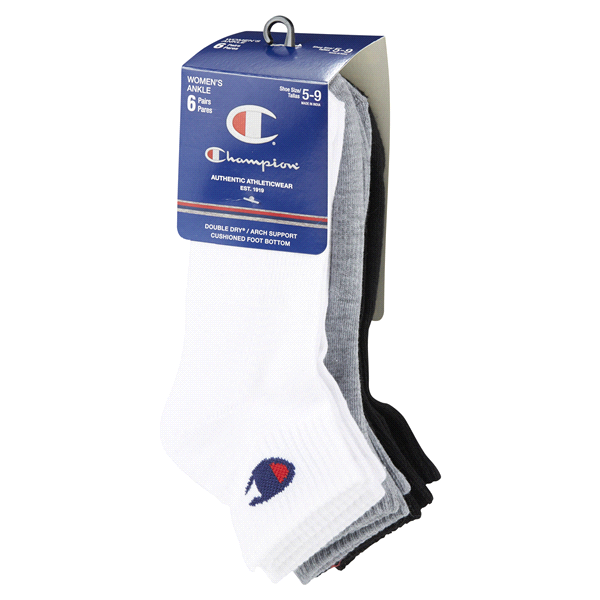 slide 25 of 29, CHAMPION WMNS 6PR ANKLE CH682 WH/GY/BK 6-12, 5 ct