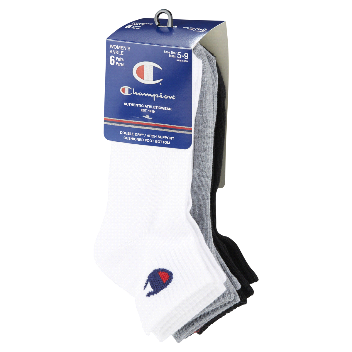 slide 17 of 29, CHAMPION WMNS 6PR ANKLE CH682 WH/GY/BK 6-12, 5 ct