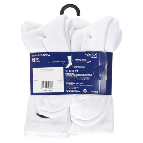 slide 21 of 29, CHAMPION WMNS 6PR CREW CH681 WH 6-12, 5 ct