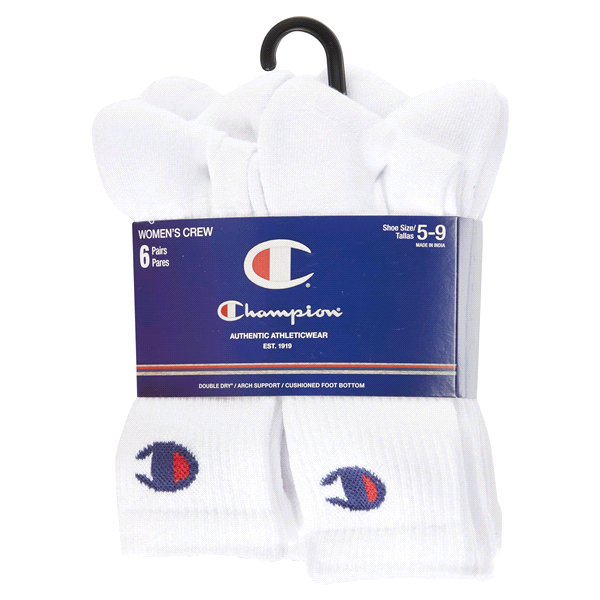 slide 20 of 29, CHAMPION WMNS 6PR CREW CH681 WH 6-12, 5 ct