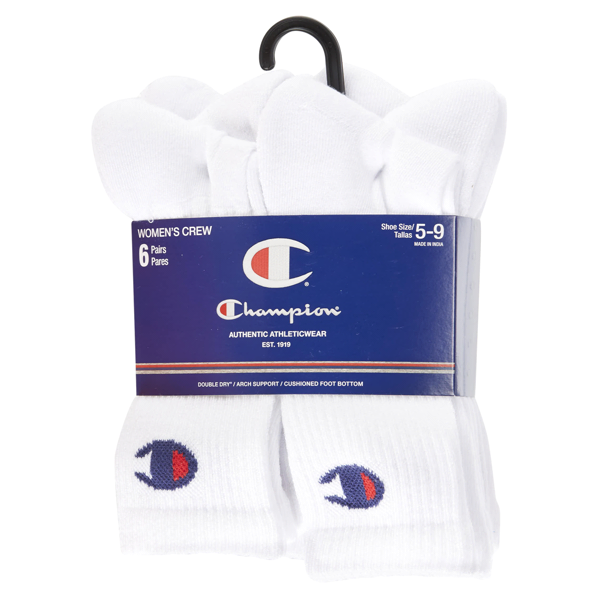 slide 10 of 29, CHAMPION WMNS 6PR CREW CH681 WH 6-12, 5 ct